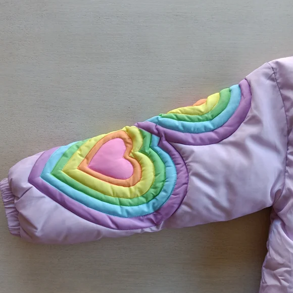 Lola + The Boys Rainbow Pastel Heart Puffer Jacket / Size 8 - Picture 7 of 17